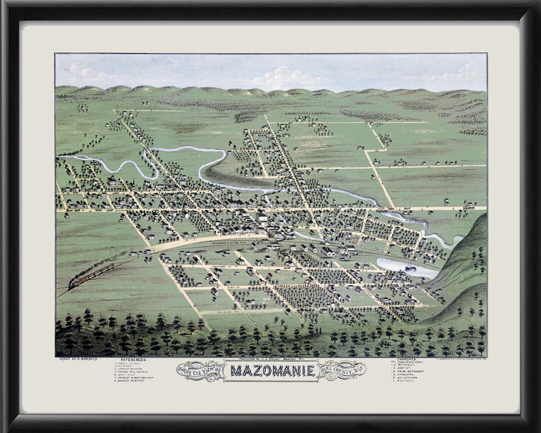 Mazomanie WI 1875 Herman Brosiuis TM Bird's Eye View Map