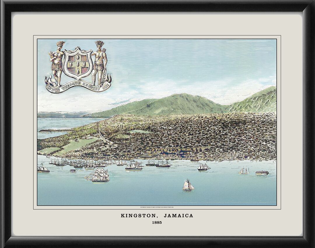 Kingston Jamaica 1885 Birds Eye View Map