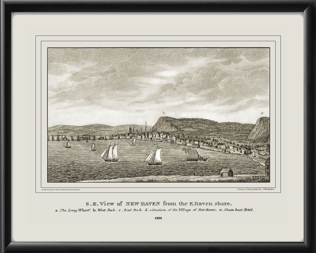 Restored southeast view of New Haven, Connecticut, from the East Haven shore, circa 1825 by John Warner Barber