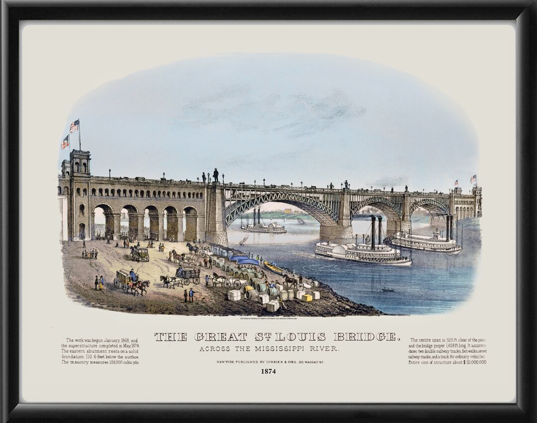 The great St. Louis (Eads) Bridge - across the Mississippi River 1874 Currier & Ives TM