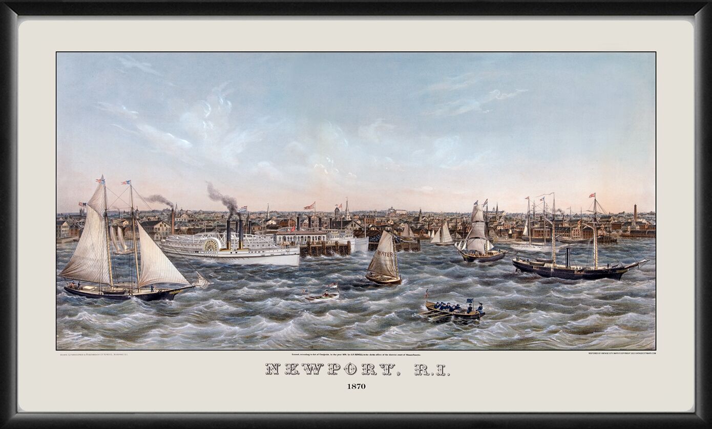 Newport RI 1870 Color Bird's Eye View Map