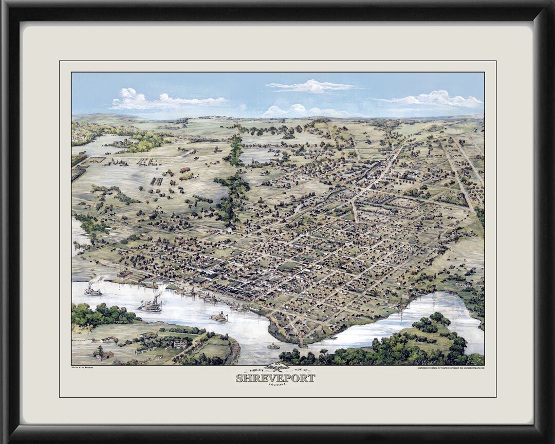 Shreveport LA 1872 Birds Eye View Map