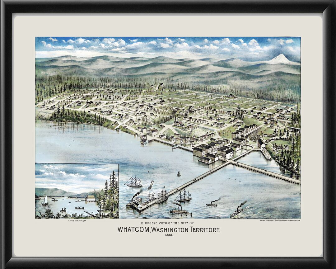 Whatcom WA 1888 Color TM Birds Eye View Map