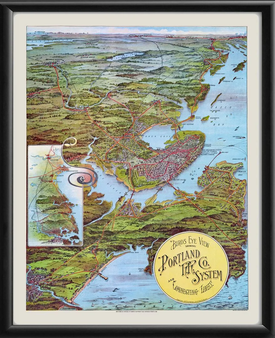 Portland R.R. Co. System and Connecting Lines 1909 George WalkerTM Birds Eye View Map