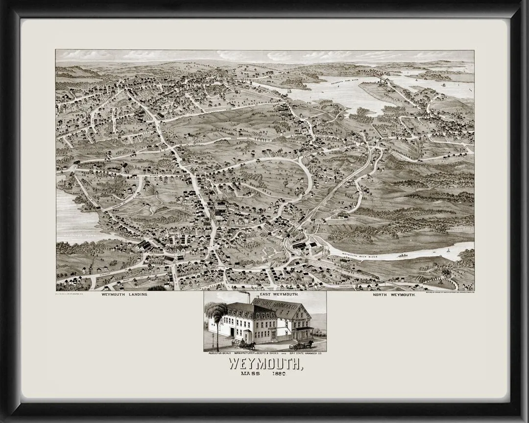 Weymouth MA 1880 Beck & Pauli TM Birds Eye View Map