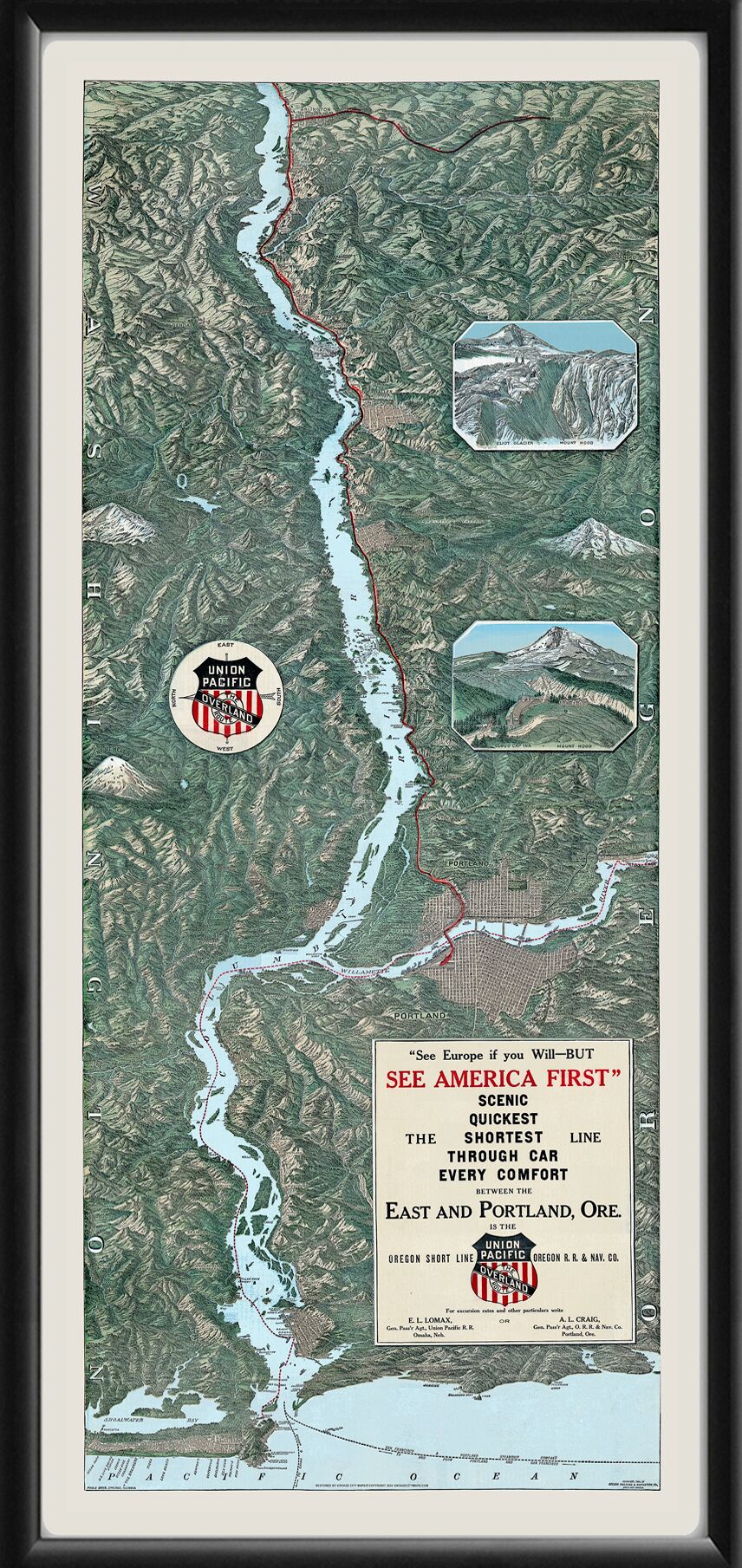 East & Portland Oregon, Union Pacific Map 1904 Birds Eye View Map