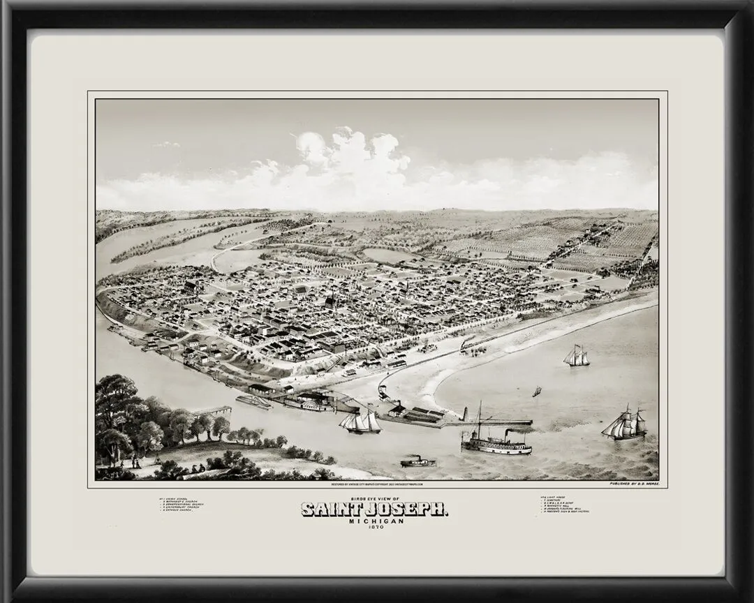 Saint Joseph MI 1870 D.D. Morse TM Birds Eye View Map