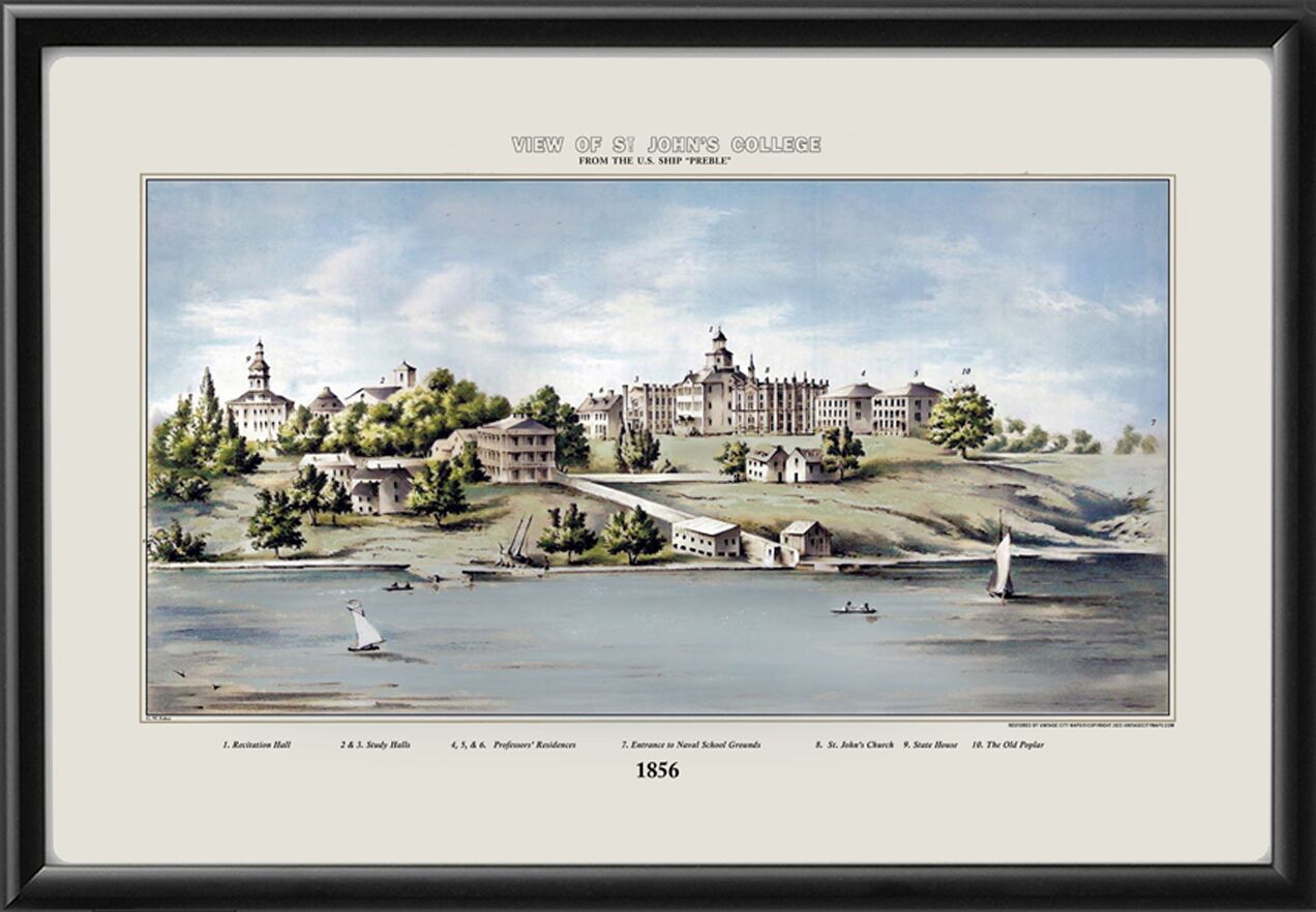 St. John's College Annapolis MD 1856 G.W. Faber Color TM Birds Eye View Map