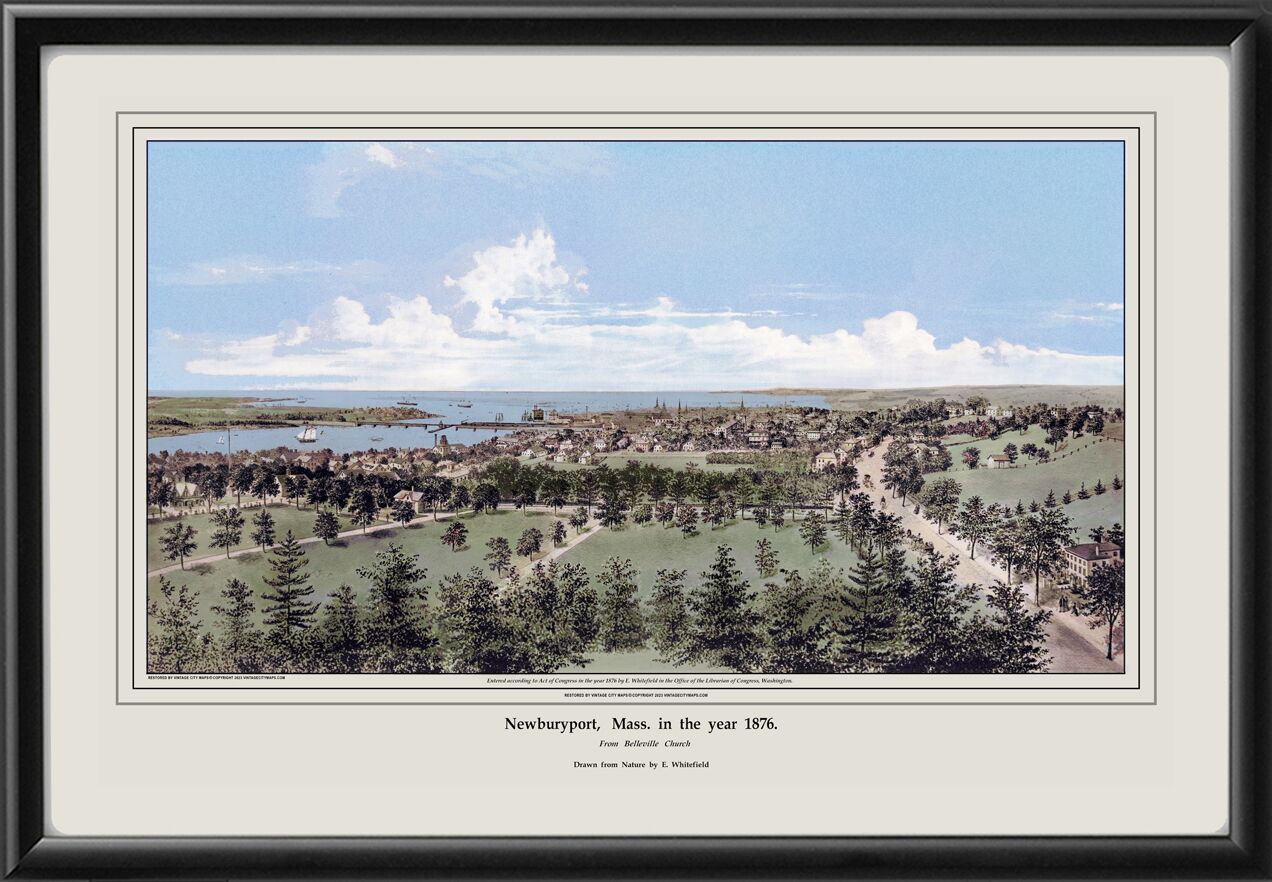 Newburyport MA 1876 Edwin Whitefield Color TM Birds Eye View Map