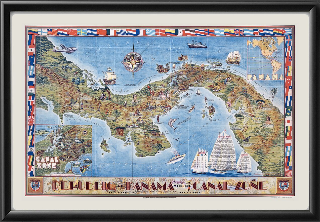 Republic of Panama 1940 Birds Eye View Map