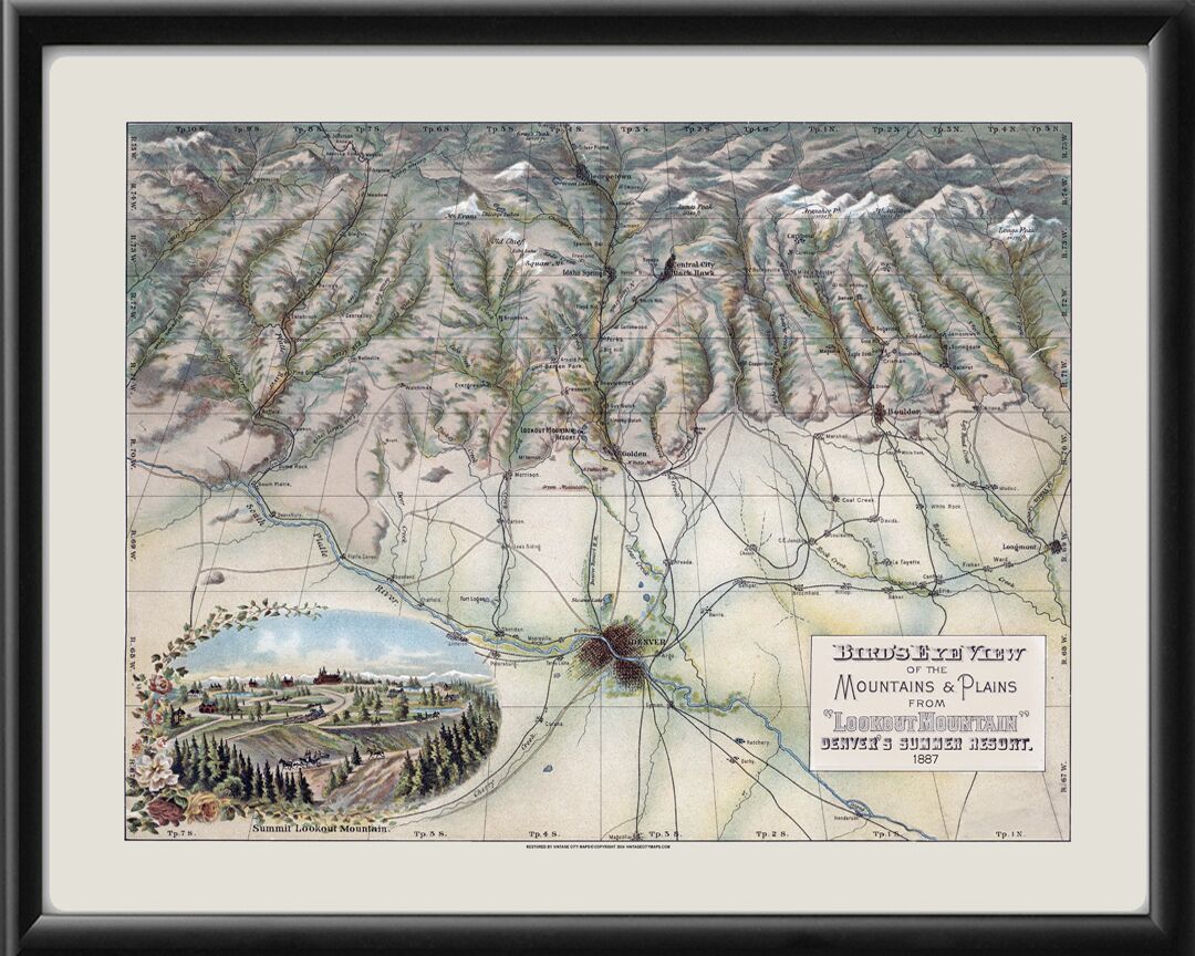 View of the Mountains & Plains from Lookout Mountain CO 1887