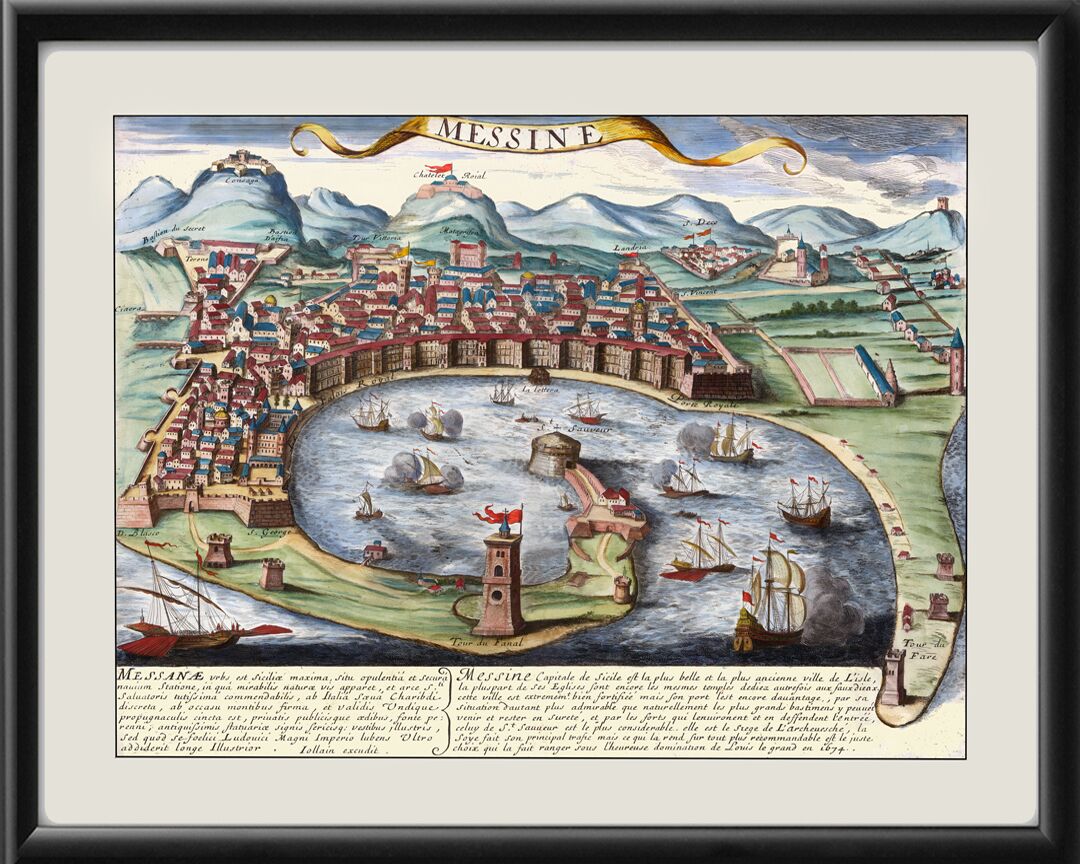 Messina Sicily Italy 1674 Birds Eye View Map