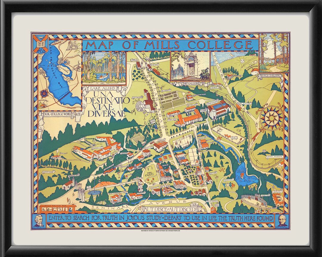 Mills College, Oakland CA 1920 Birds Eye View Map