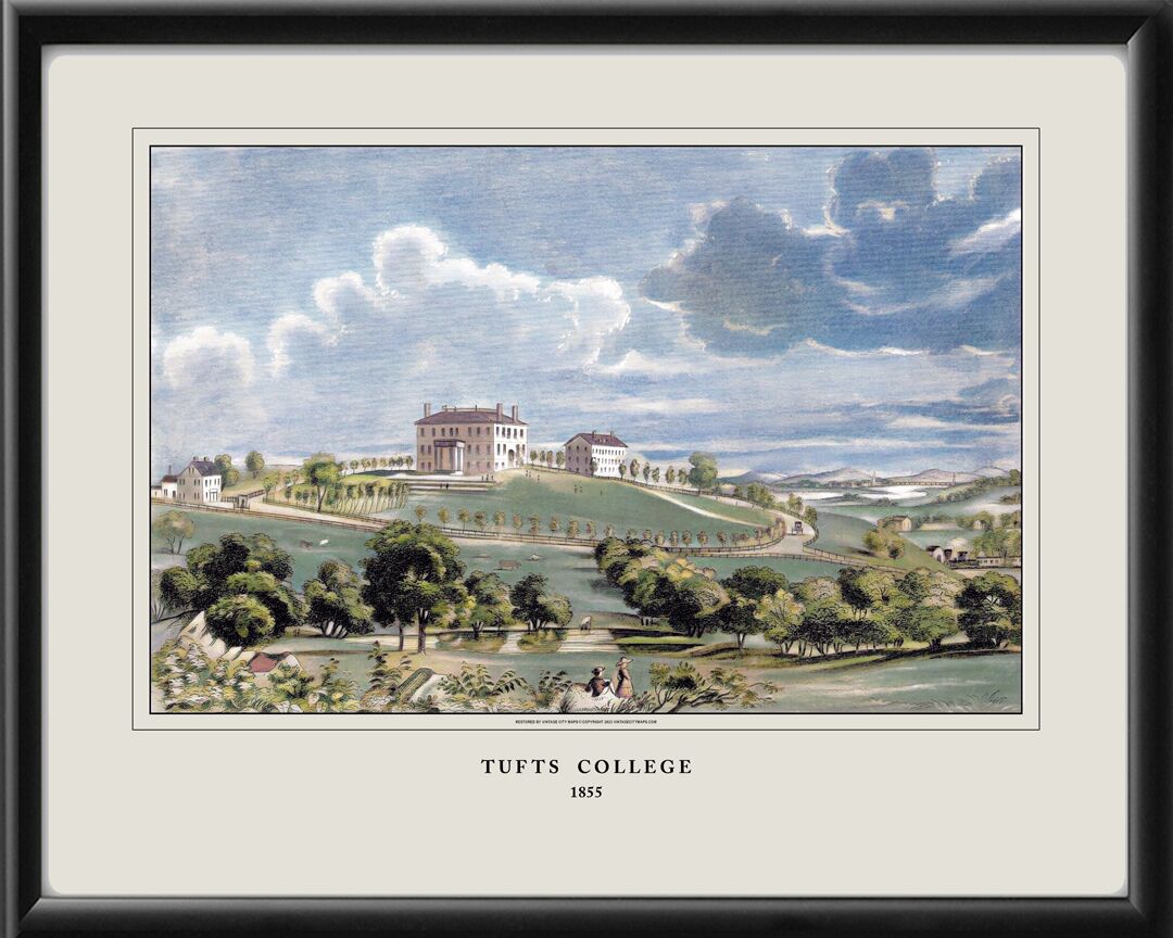 Tufts College MA 1855 F.T. Stuart Birds Eye View Map