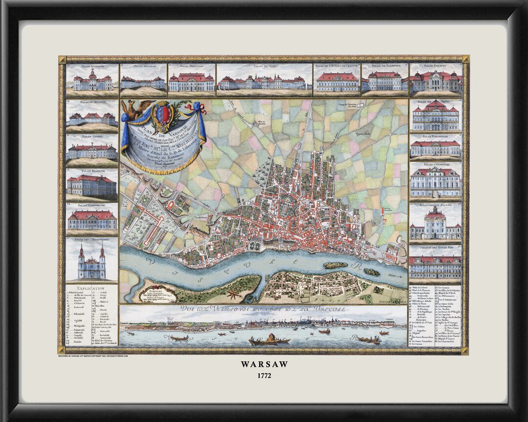 Warsaw Poland 1772 Birds Eye View Map
