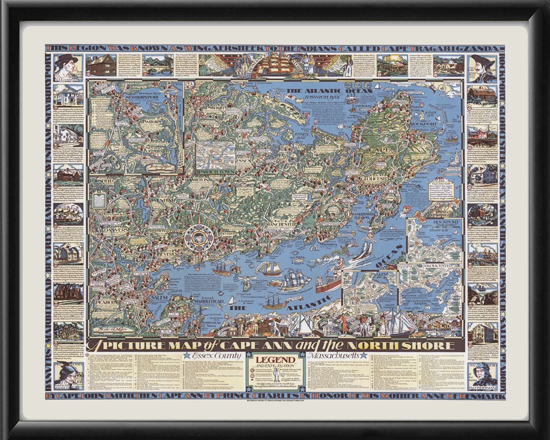 Cape Ann MA 1934 Birds Eye View Map