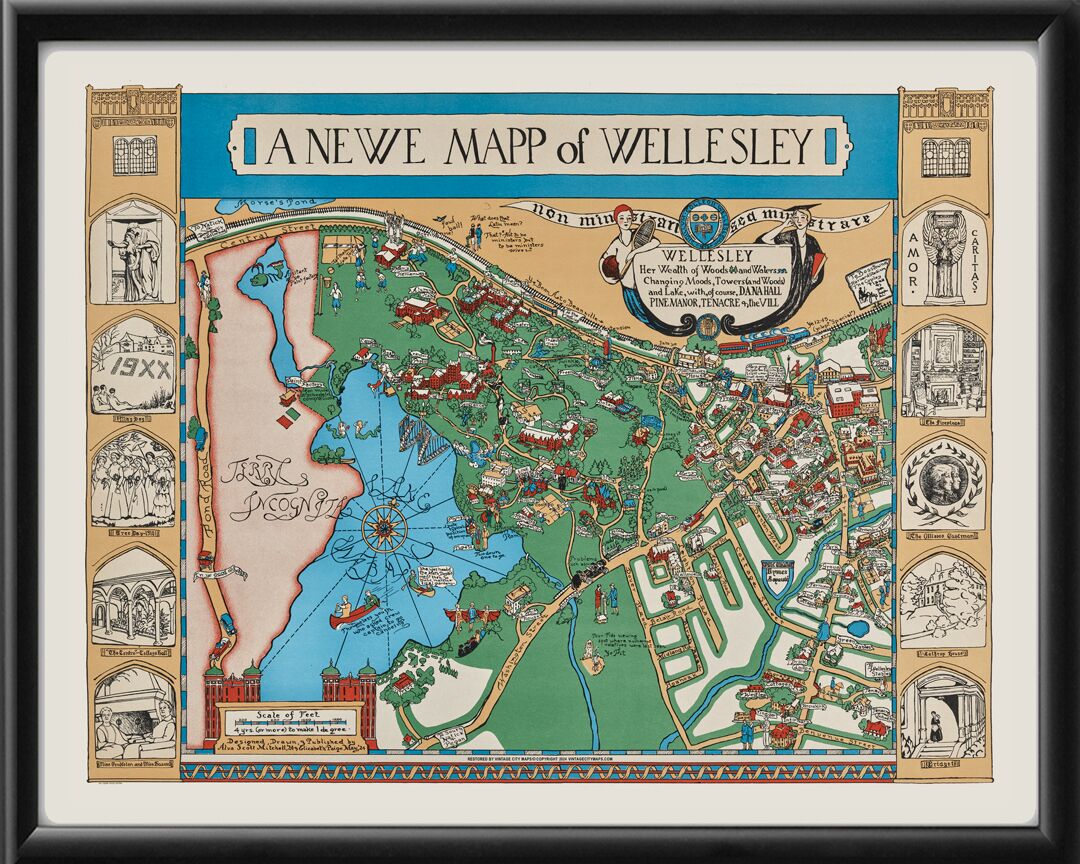Wellesley MA - Wellesley College 1926 Birds Eye View Map