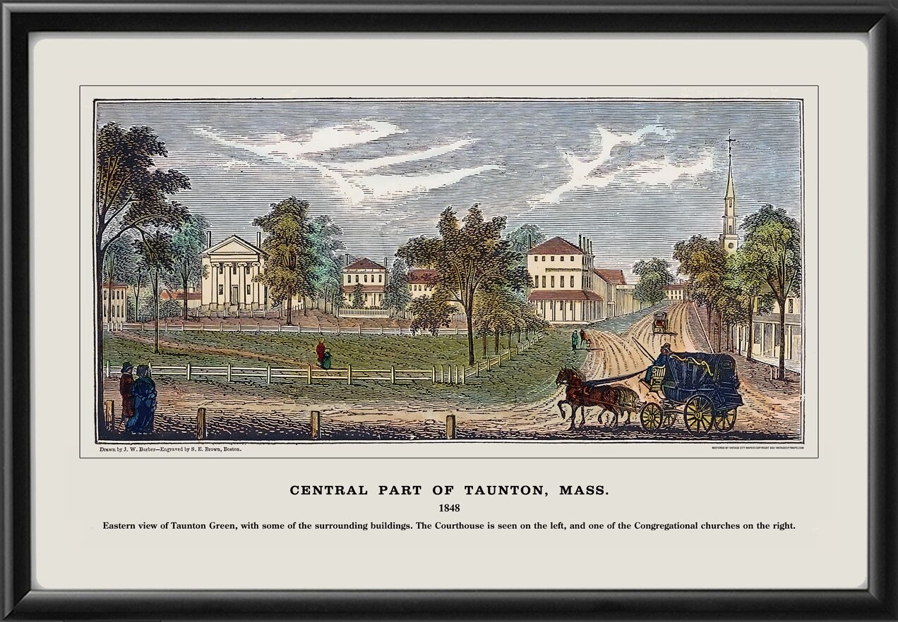 Taunton MA 1848 Birds Eye View Map