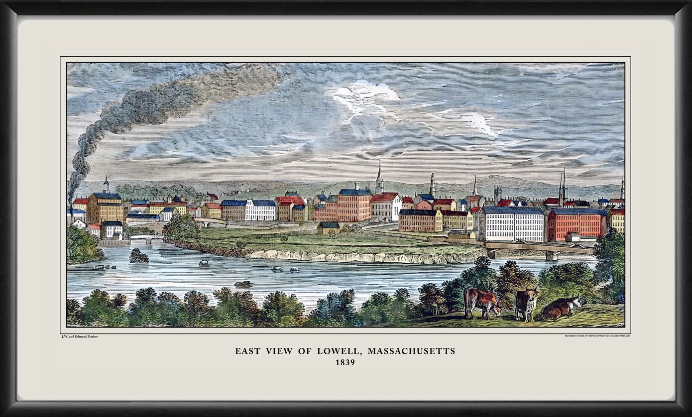 Lowell MA 1839 Birds Eye View Map