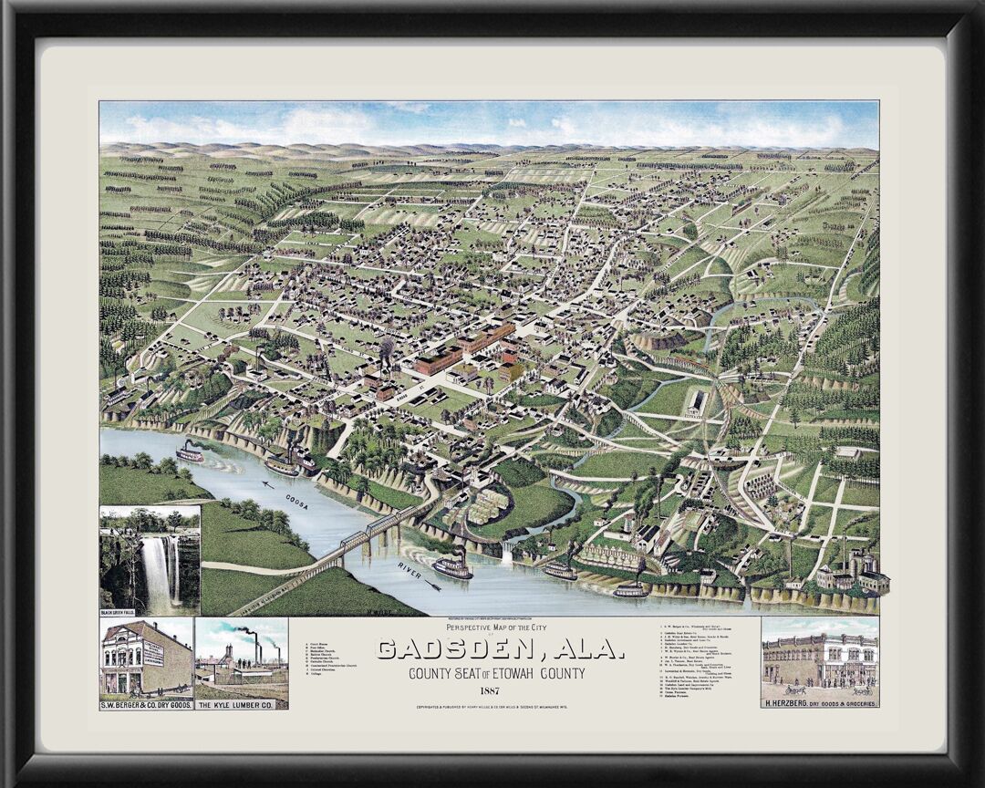 Gadsden AL 1887 Birds Eye View Map
