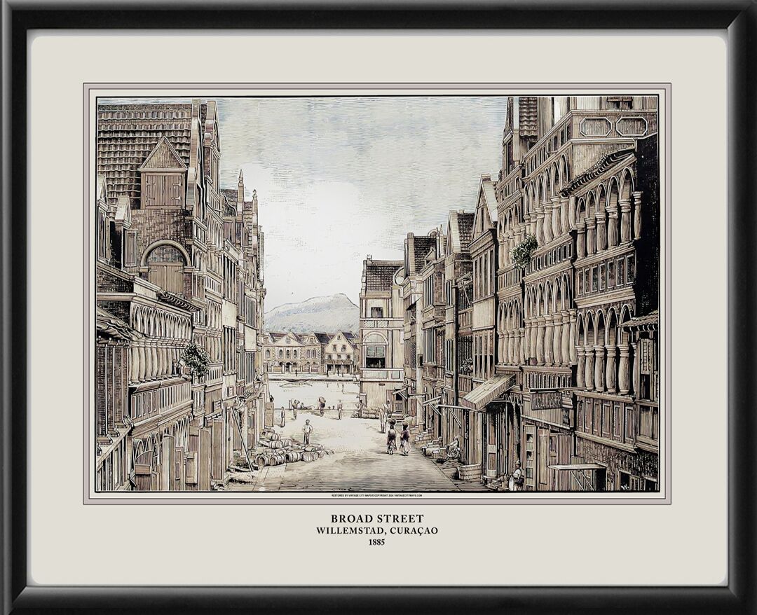 Willemstad, Curacao - Broad Steet 1885 Restored Birds Eye View Map
