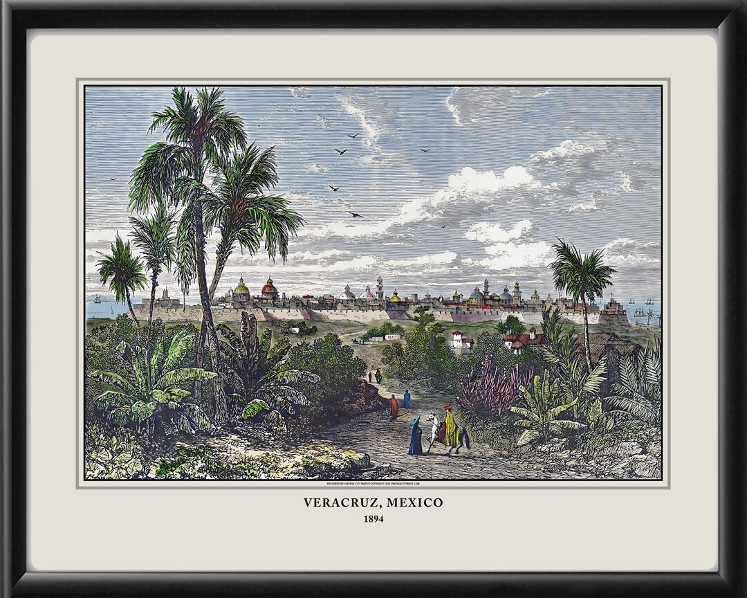 View of Veracruz Mexico 1894 Restored Birds Eye View Map