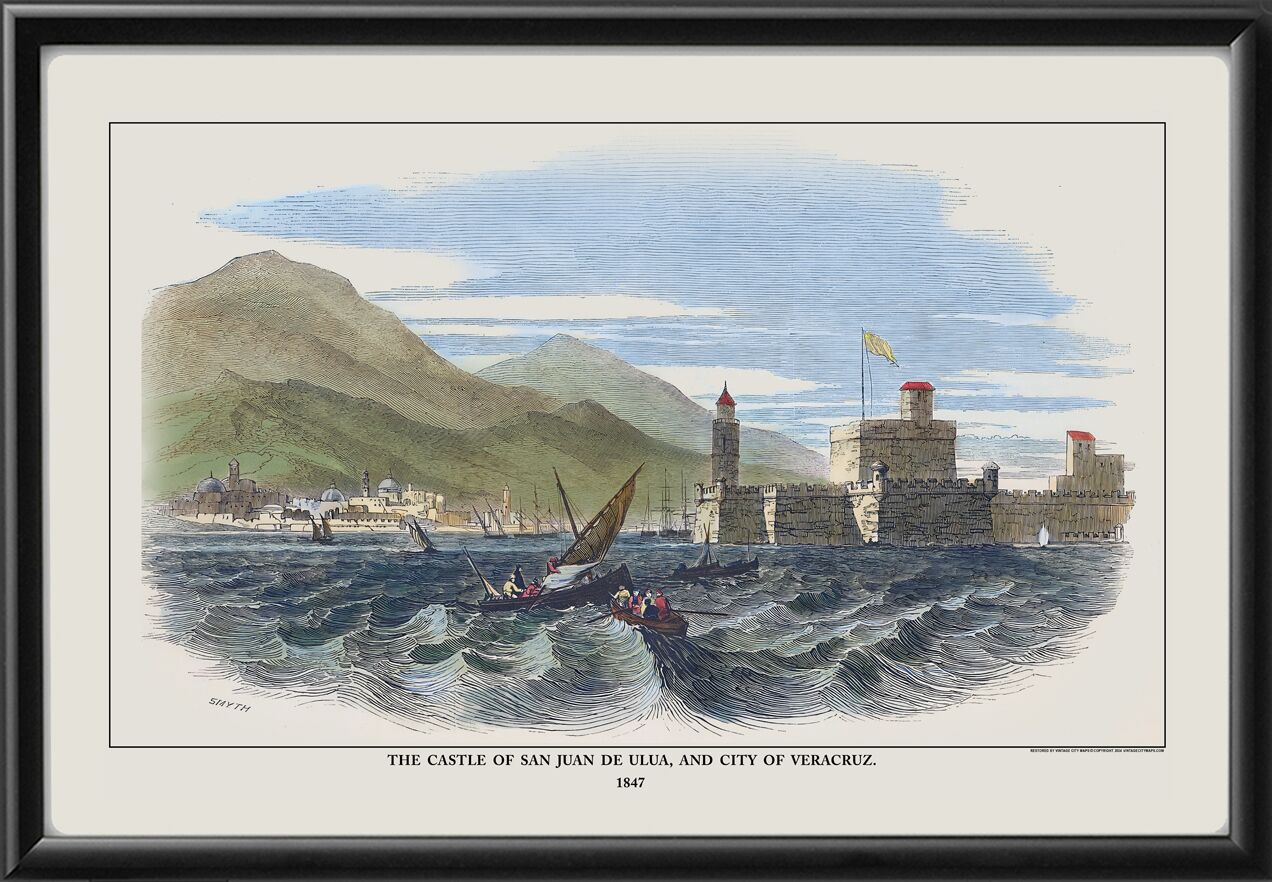 View of Veracruz Mexico 1847 Restored Birds Eye View Map