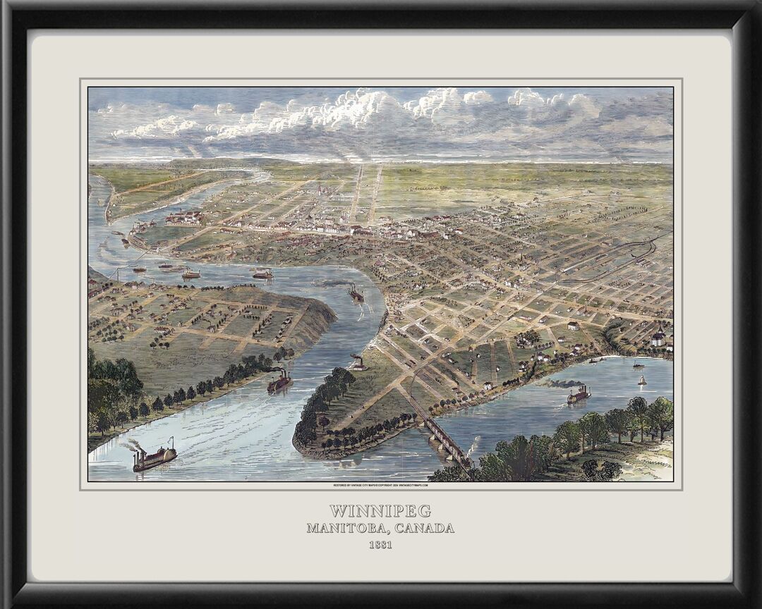 Winnipeg Manitoba Canada 1881 Restored Birds Eye View Map