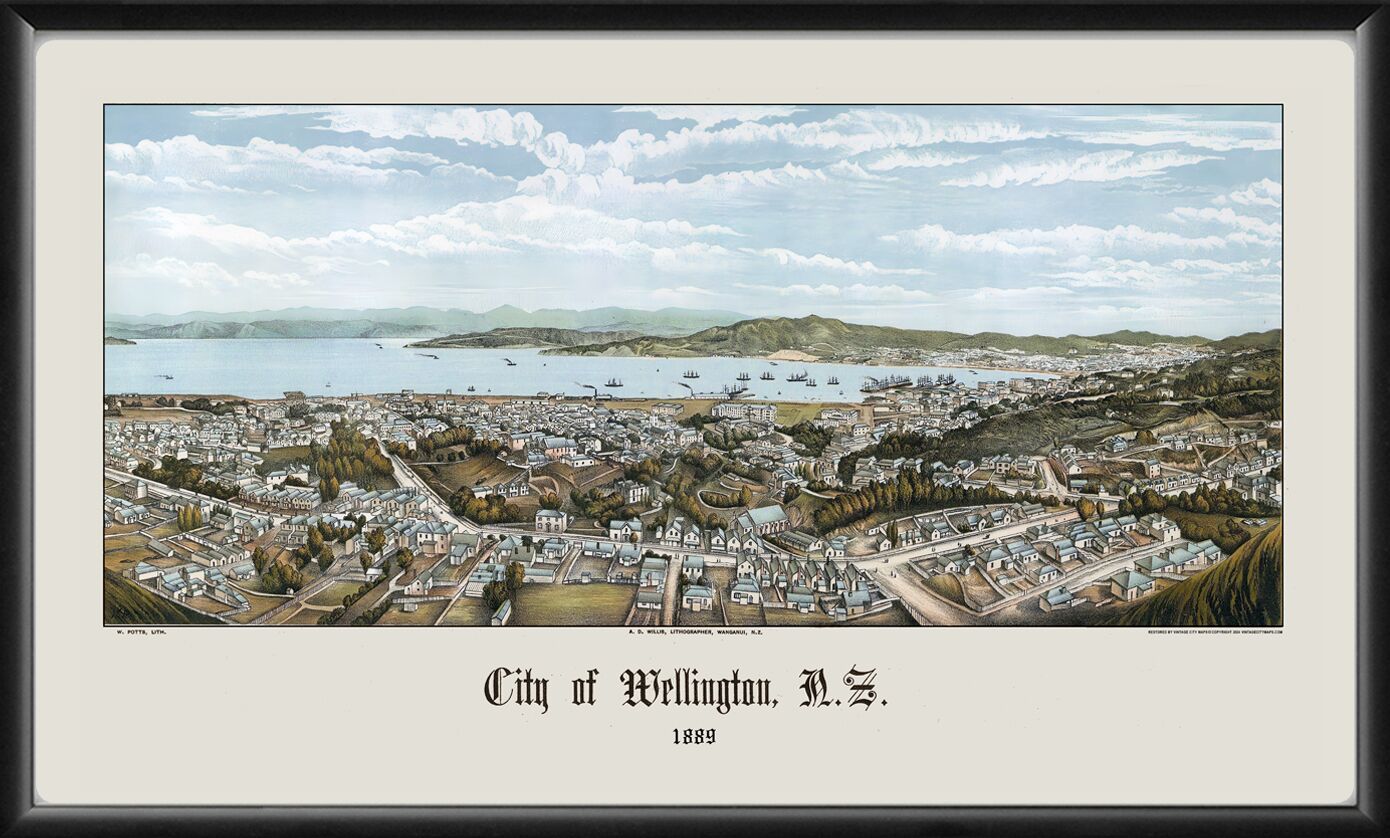 Wellington, New Zealand 1889 Restored Map