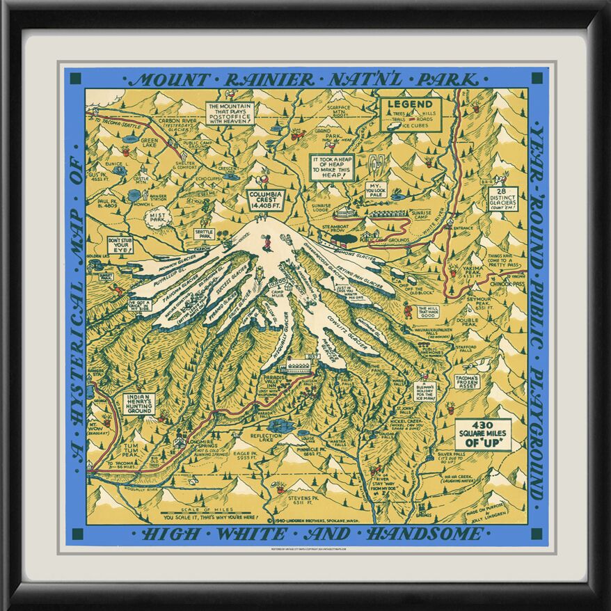 Mount Rainier National Park WA - Hysterical View 1940 Map