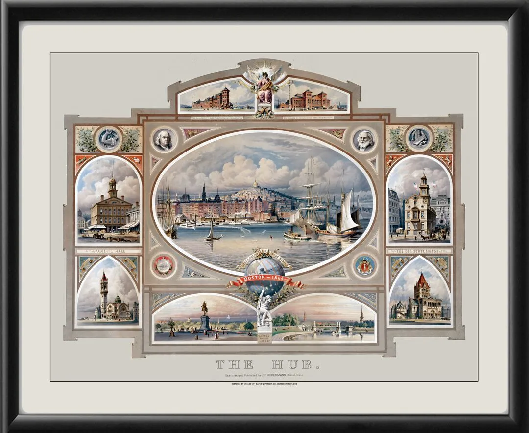 The Hub Boston MA 1884 Birds Eye View Map