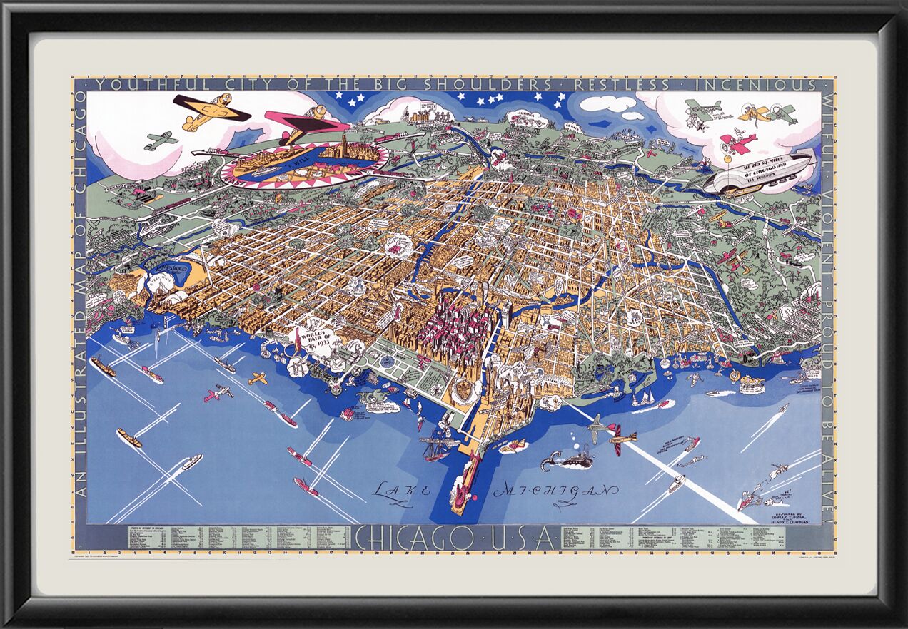 Chicago IL 1931 Birds Eye View Map