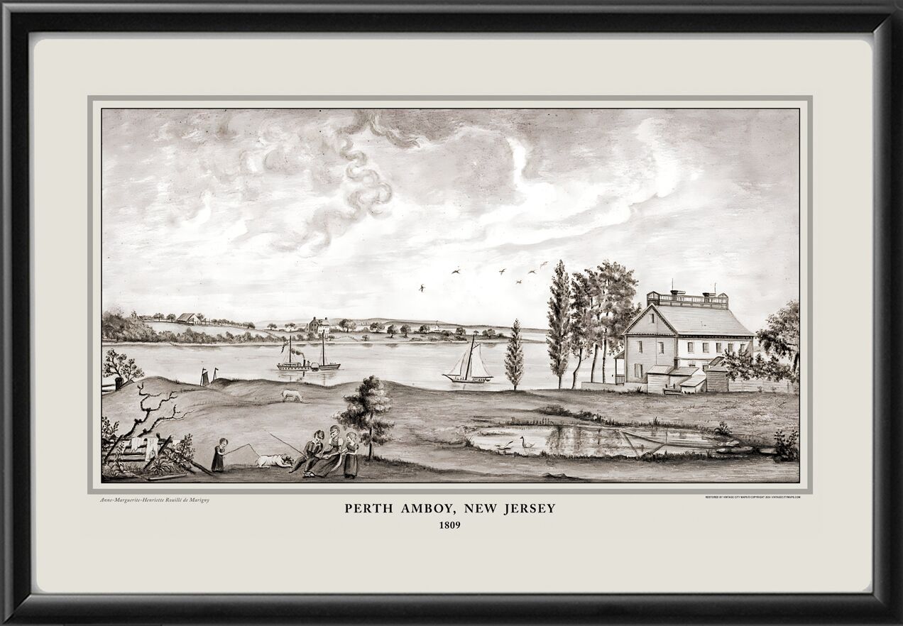 Perth Amboy NJ 1809 Birds Eye View Map