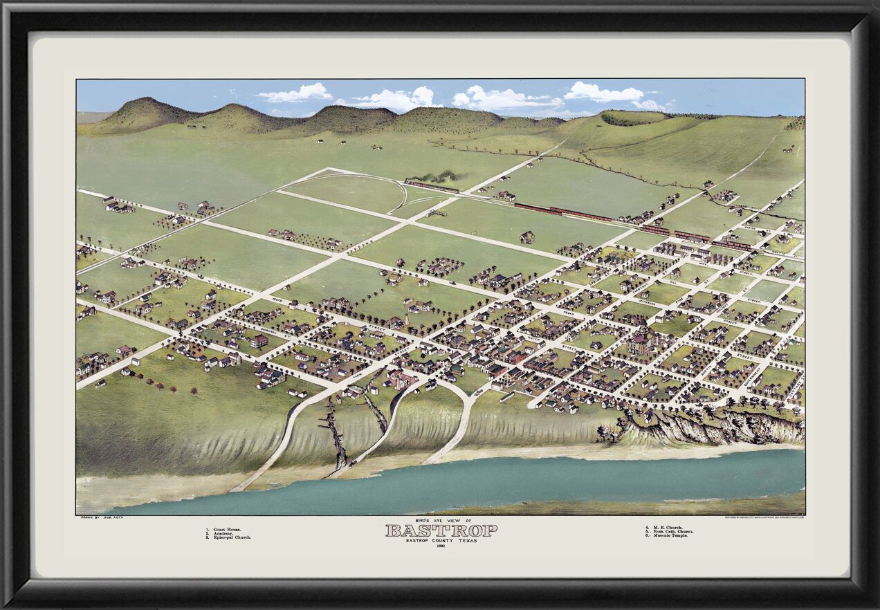 Bastrop TX 1887 Bird's Eye View Map