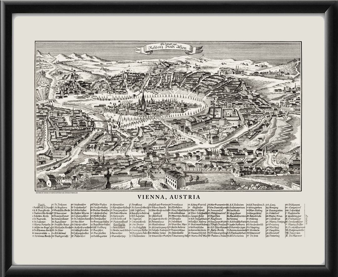 Vienna Austria 1830 Bird's Eye View Map
