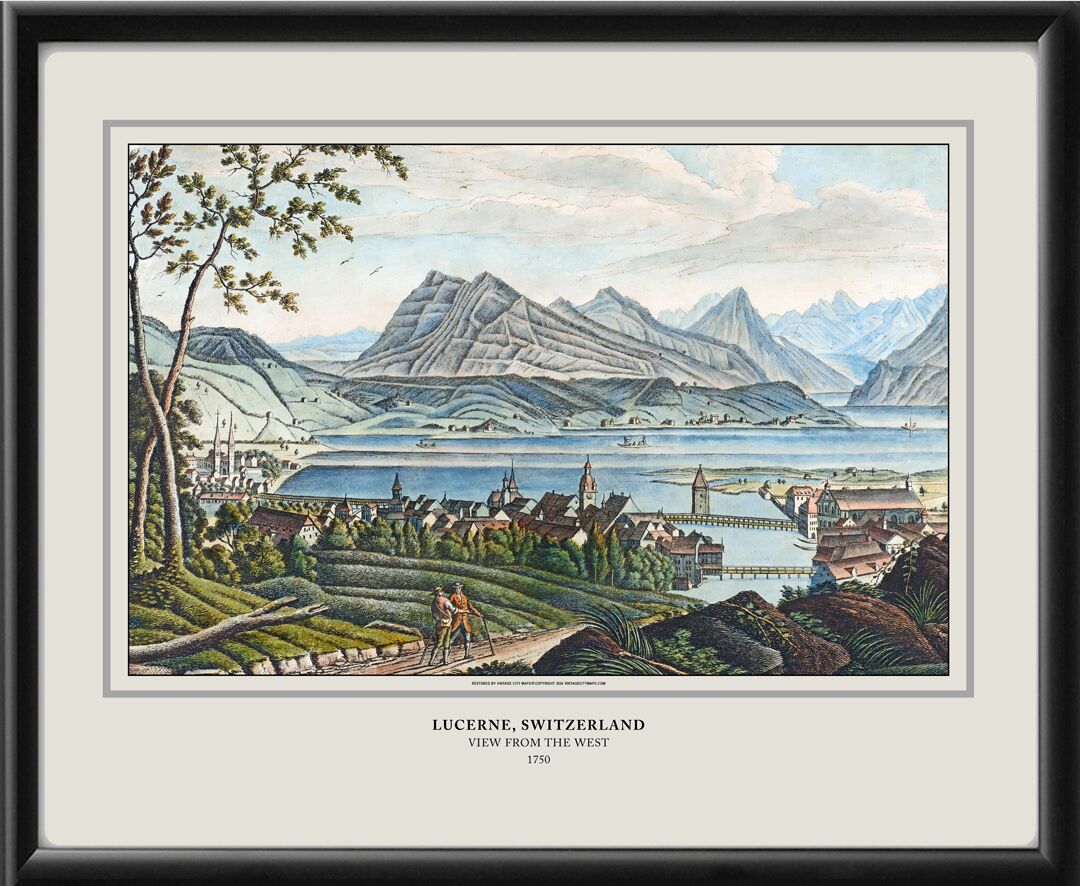 Lucerne Switzerland 1750 Bird's Eye View Map
