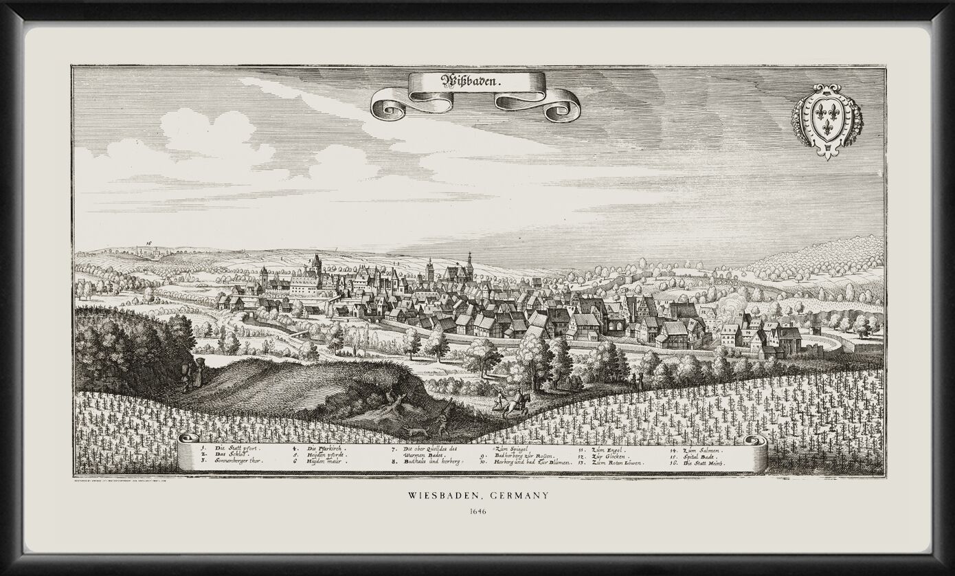 Wiesbden Germany 1646 Bird's Eye View Map