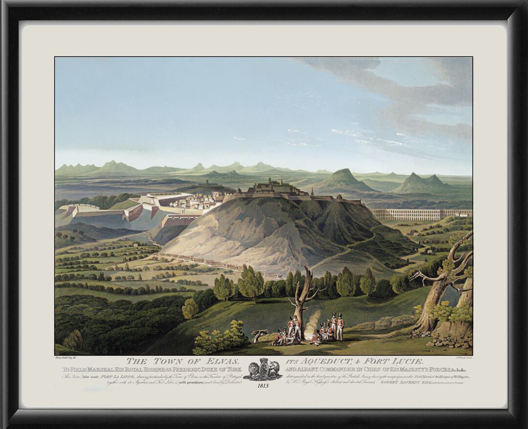 Elvas & Fort Lucie, Portugal 1813 Bird's Eye View Map