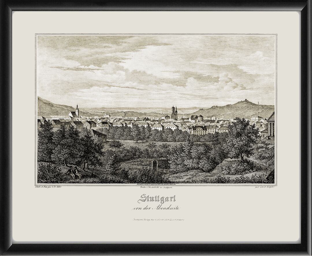 Stuttgart Germany von der Abendseite - from the evening side 1850 Heinrich Gugeler