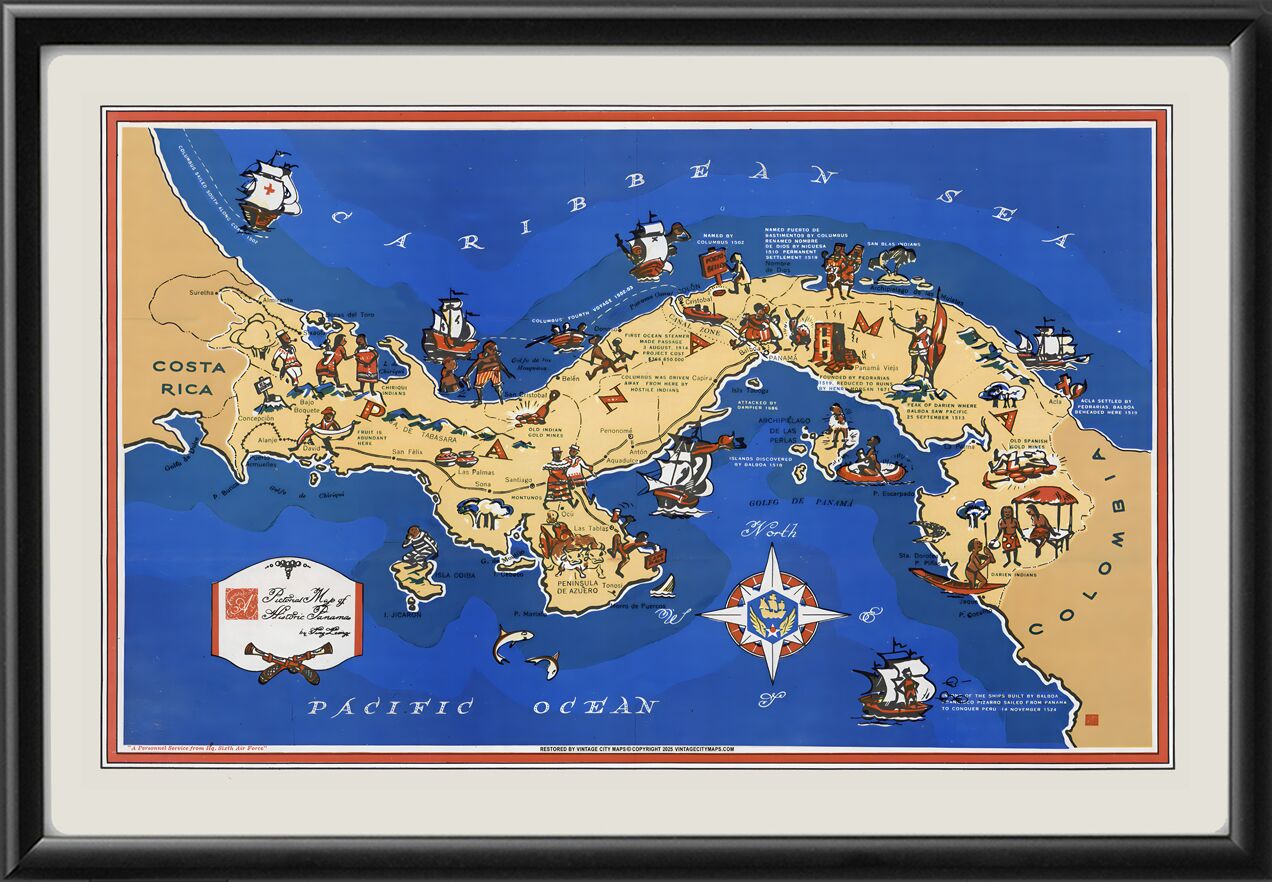 Pictorial Map of Historic Panama by Ting Leong. 1944