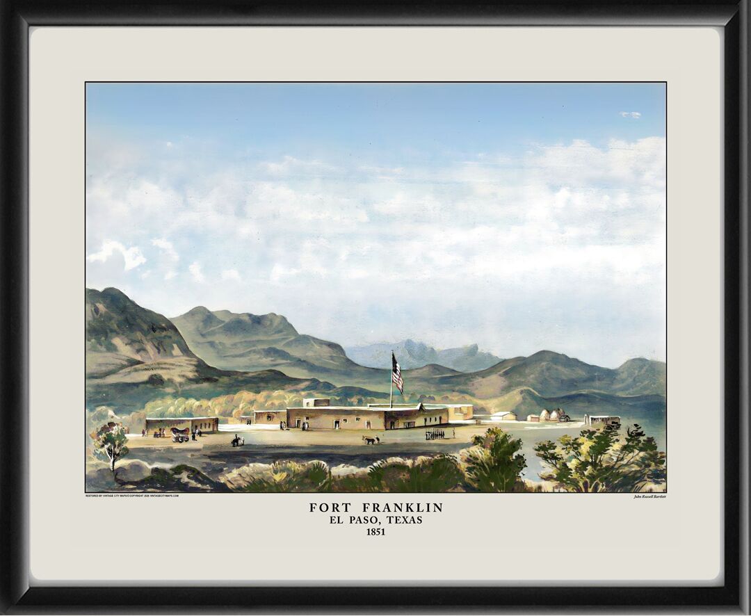 El Paso TX - Fort Franklin 1851 John Russell Bartlett in color
