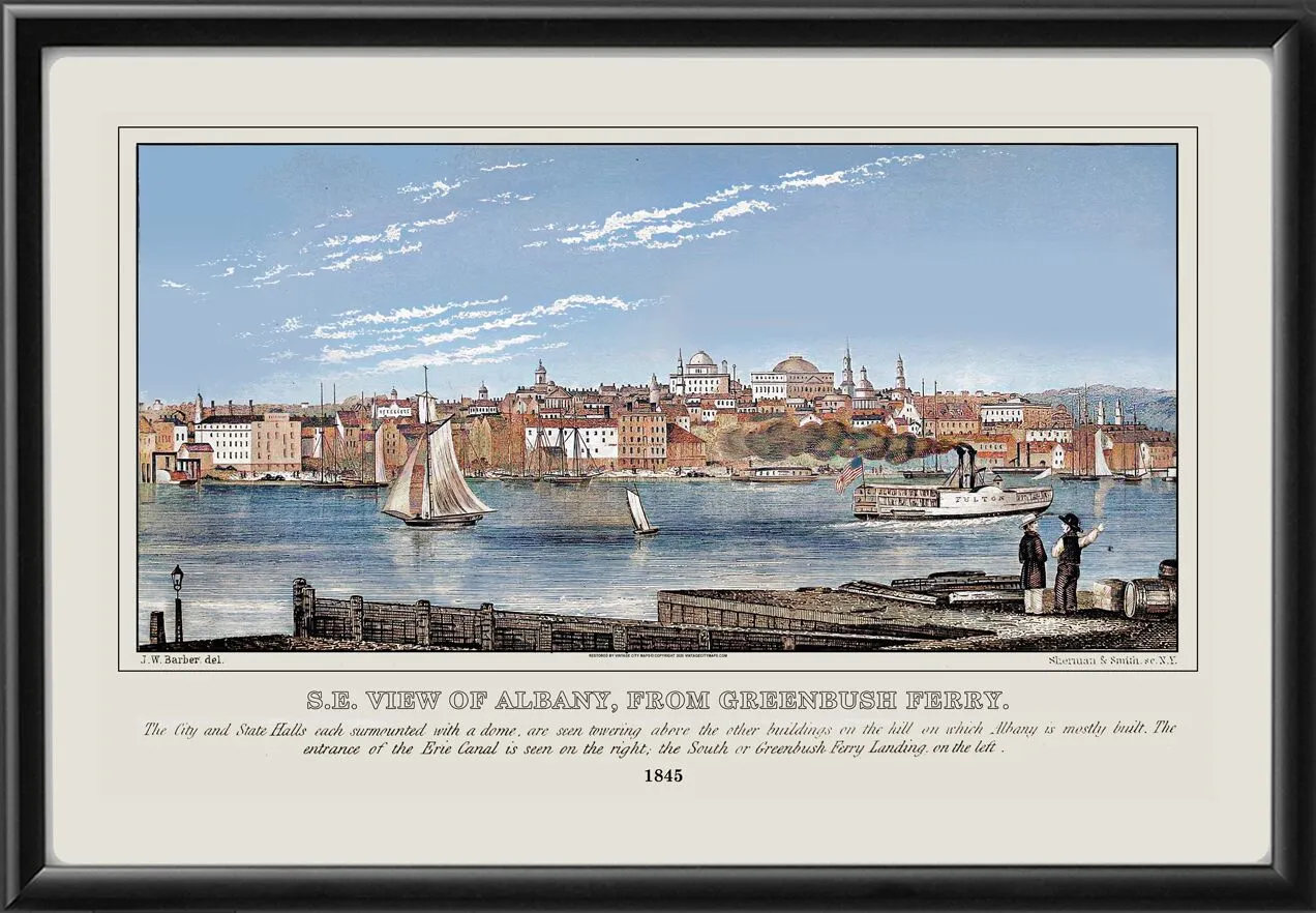 Albany NY 1845 SE View from Greenbush Ferry John Warner Barber Color