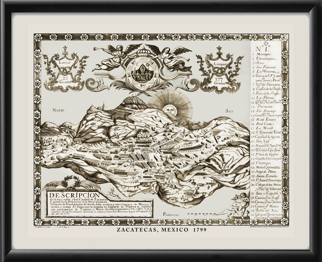 Zacatecas Mexico 1799 drawn by Bernardo Portugal and engraved by Jose Simon de La Rea