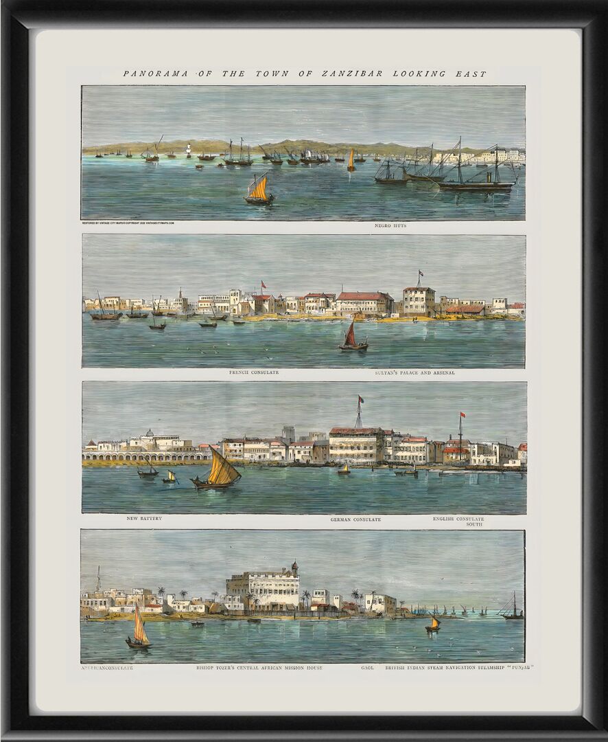 Zanzibar Panoramic view along the coast of Zanzibar city 1873