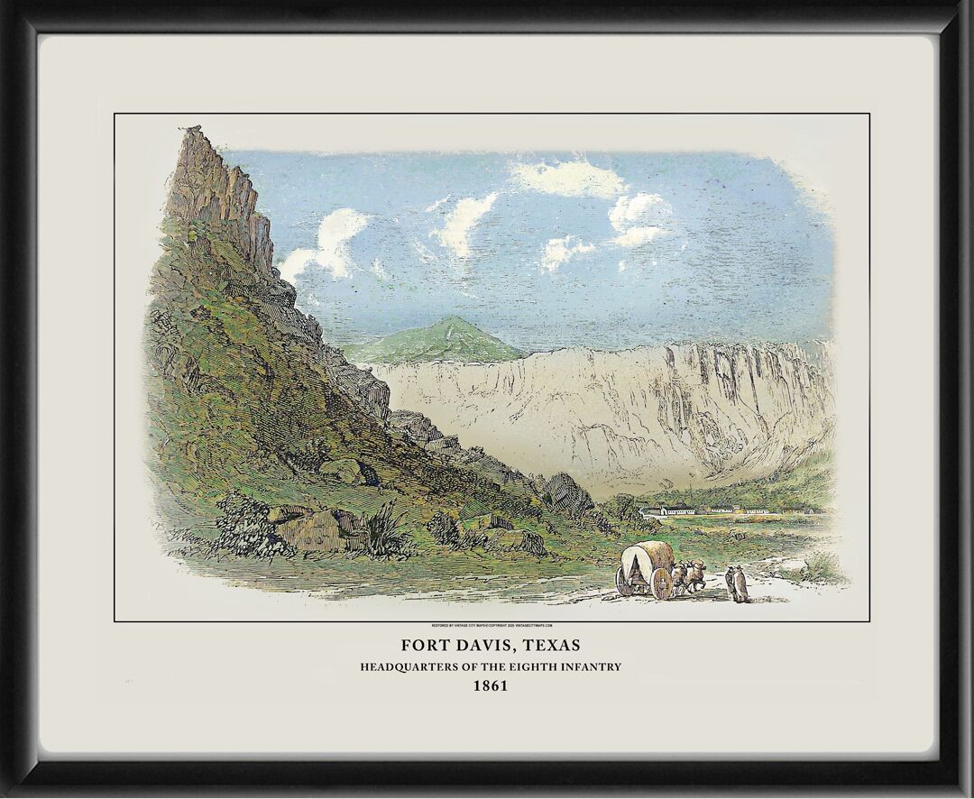 Restored bird's eye view of Fort Davis, Texas, 1861 from the original engraving published in Harper's Weekly.