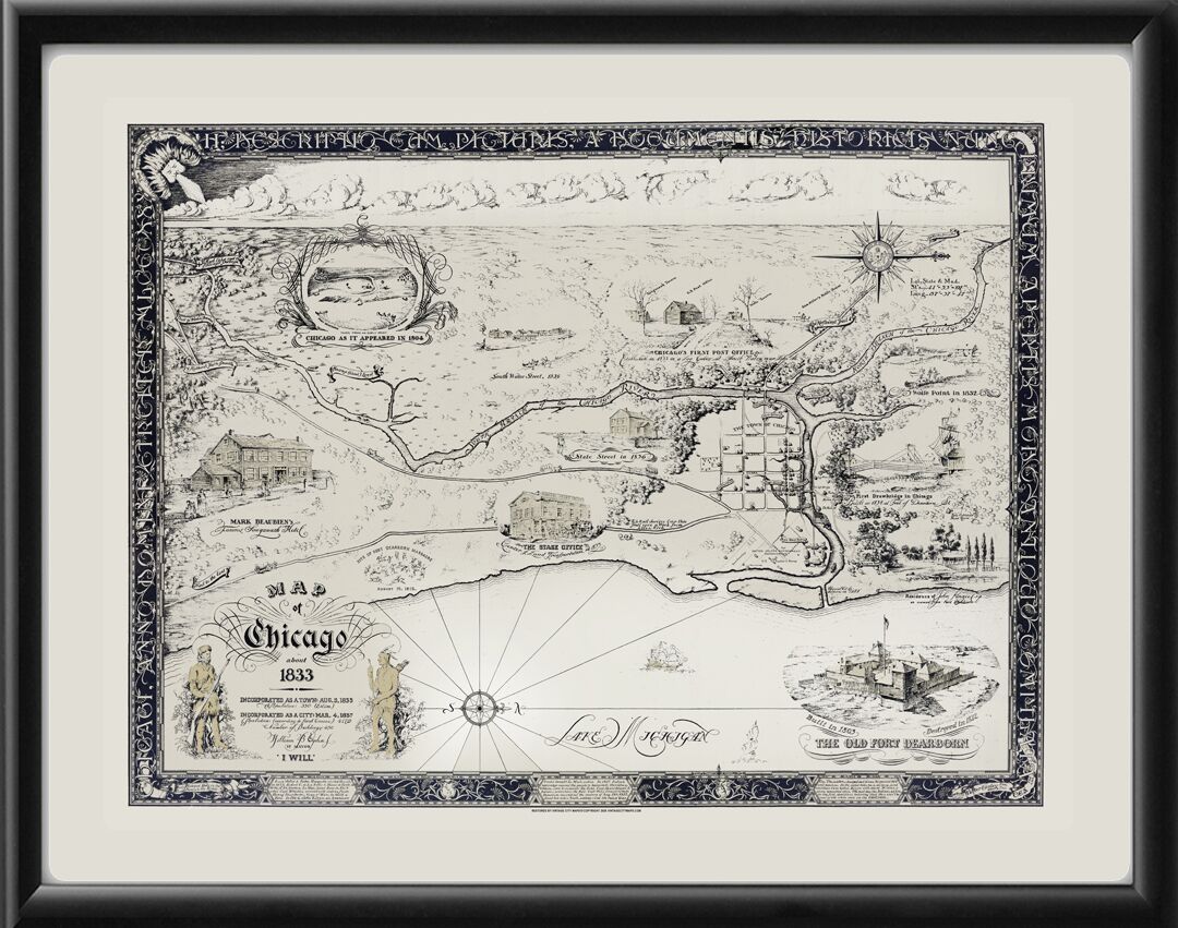 Chicago IL 1833 Pictorial Map