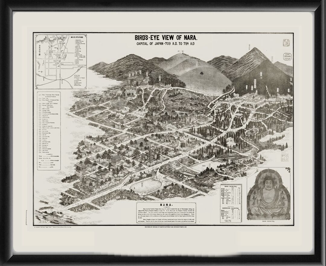 Nara, Capital of Japan 709 A.D. to 784 A.D. Drawn by Y. Shimidzu. 1868