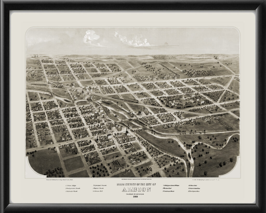 Albion MI 1868 Restored Map | Vintage City Maps