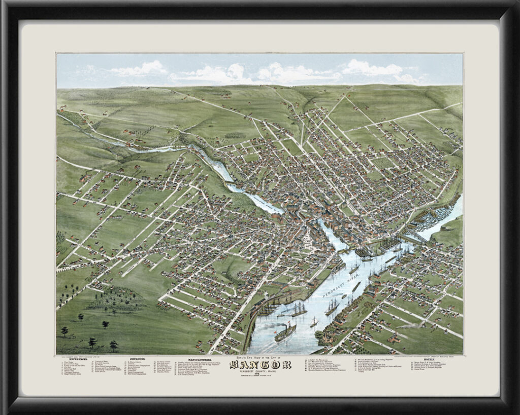 Bangor ME 1875 Restored Map Vintage City Maps   Bangor ME 1875 TM 1024x819 