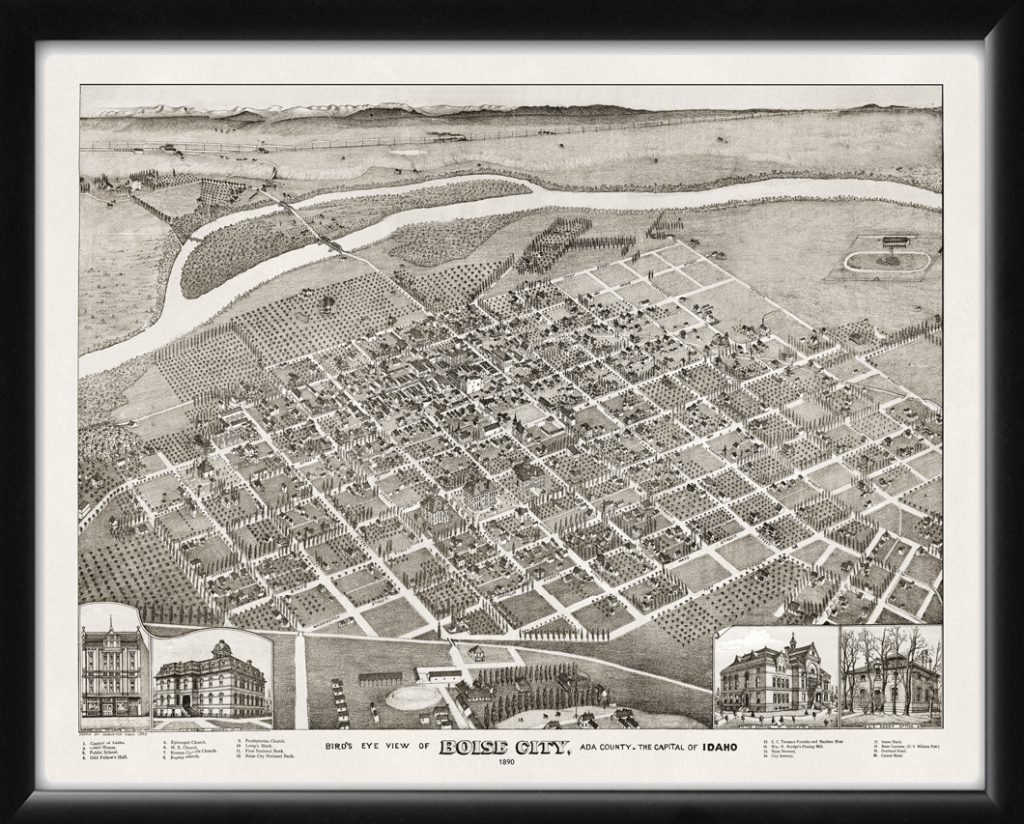 Boise Idaho 1890 Restored Map | Vintage City Maps